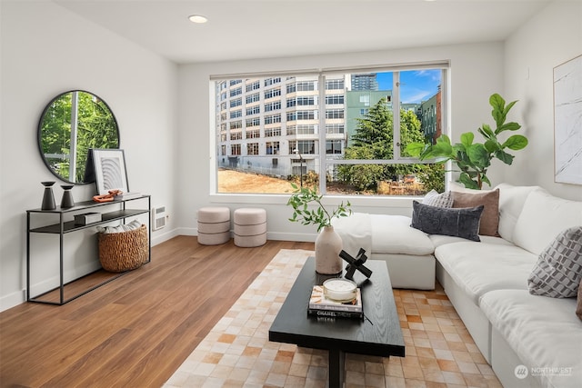 living room featuring light wood-type flooring