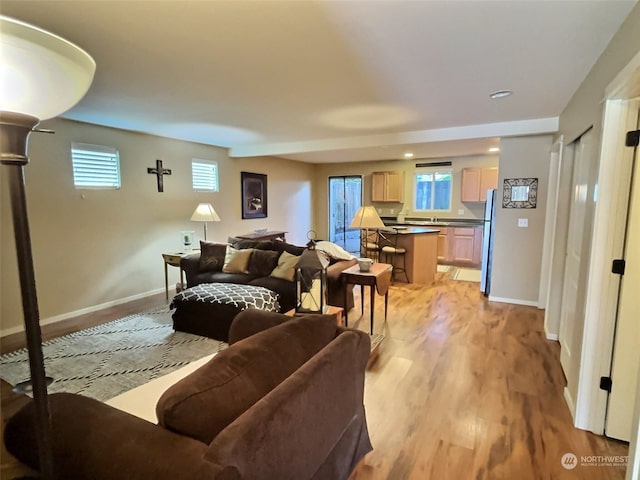 living room with light hardwood / wood-style floors