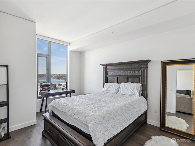 bedroom featuring baseboards and dark wood-style floors