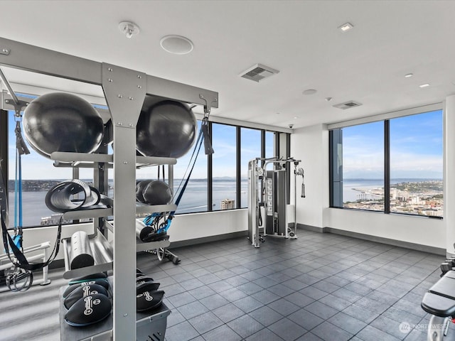 workout area featuring visible vents and baseboards