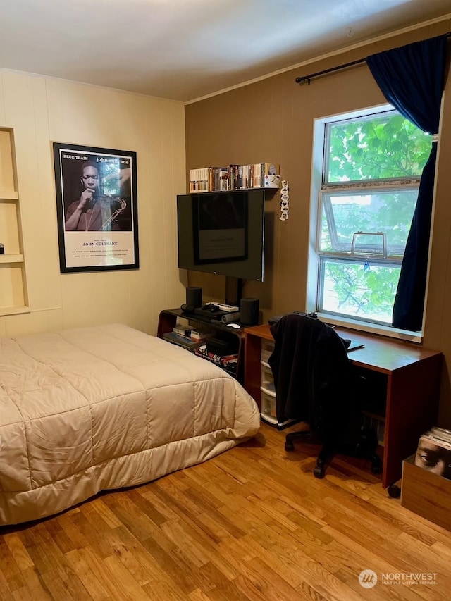 bedroom featuring multiple windows and wood-type flooring