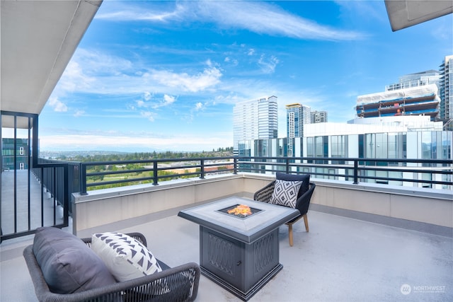 balcony with a fire pit