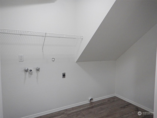 laundry room featuring hookup for a gas dryer, laundry area, washer hookup, dark wood-style floors, and electric dryer hookup