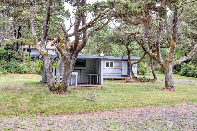 back of house featuring a lawn