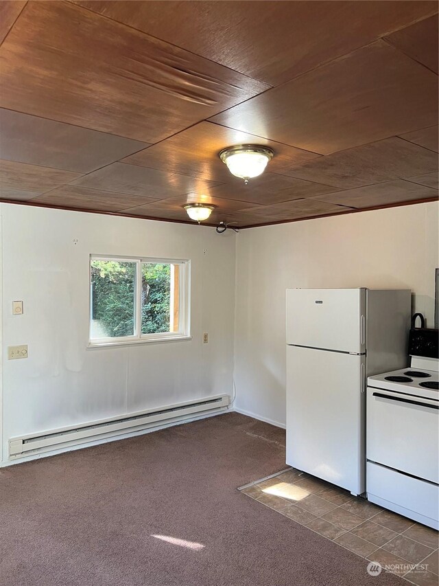 interior space featuring wood ceiling and a baseboard heating unit