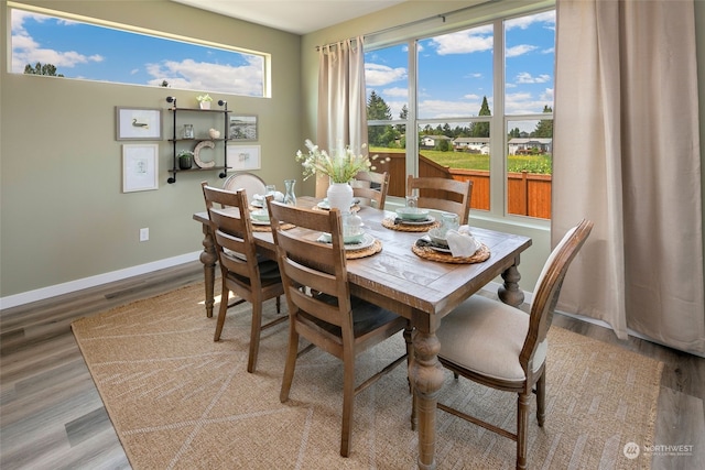 dining space featuring wood-type flooring