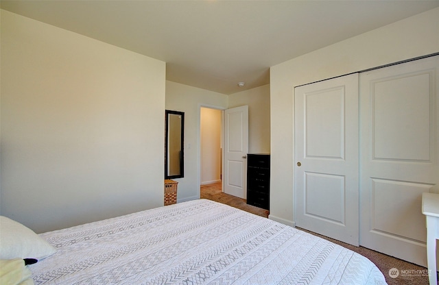 bedroom featuring a closet and carpet floors