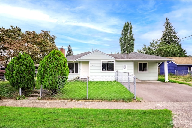 ranch-style house with a front lawn