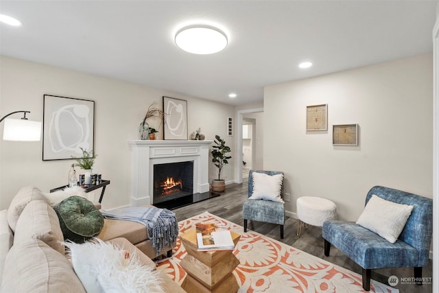 living room with dark wood-type flooring