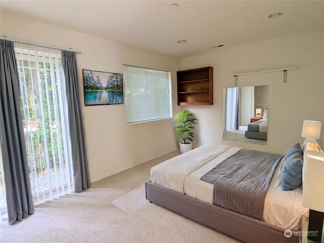 carpeted bedroom with access to exterior