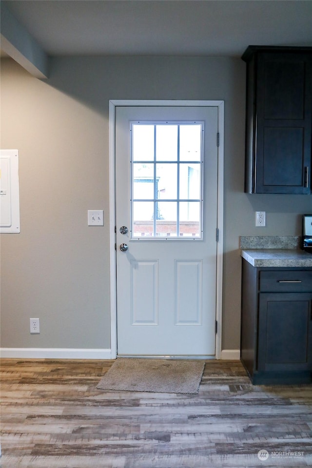 1223 Jones Dr, Walla Walla, WA 99362 - entryway featuring electric panel, wood finished floors, and baseboards
