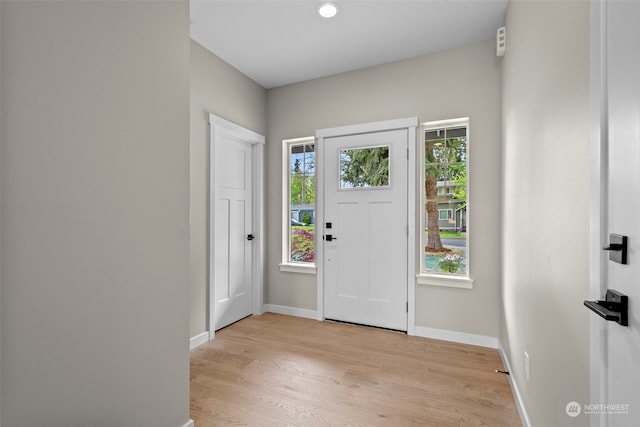 foyer featuring a healthy amount of sunlight and light hardwood / wood-style flooring