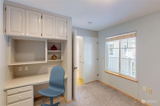 home office featuring light colored carpet