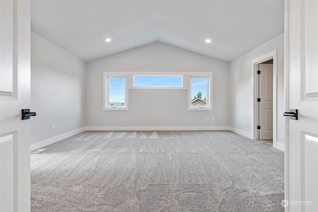 empty room featuring light carpet, lofted ceiling, and a healthy amount of sunlight