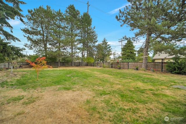 view of yard featuring a fenced backyard