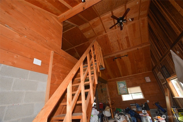 stairway with ceiling fan