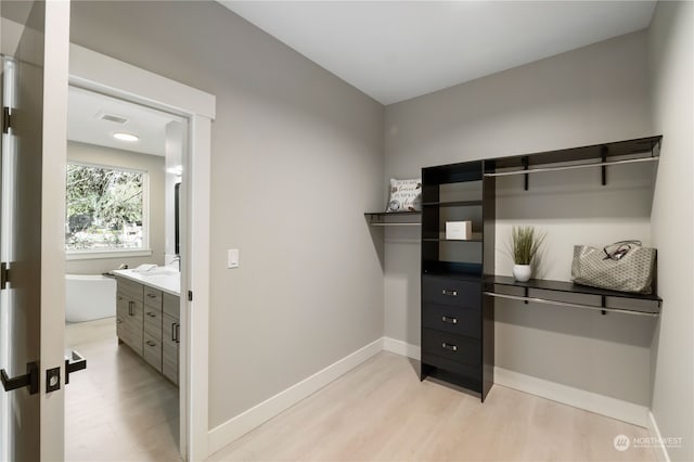 walk in closet featuring light hardwood / wood-style floors