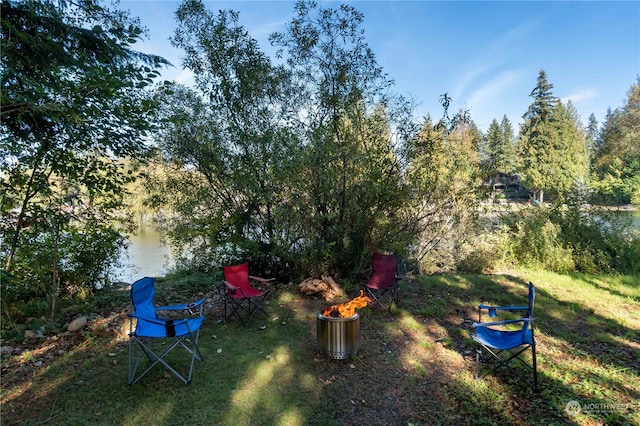 view of yard with a water view