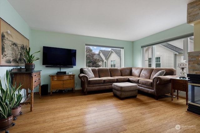 living room with light hardwood / wood-style floors