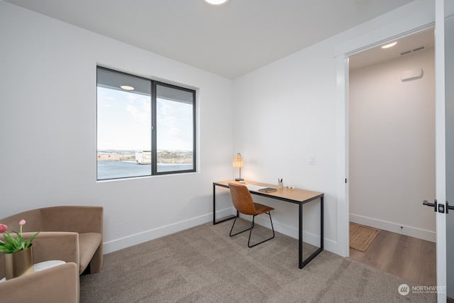 home office featuring light wood-type flooring