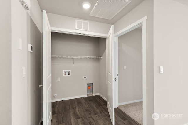 laundry room featuring dark hardwood / wood-style flooring, hookup for a washing machine, and electric dryer hookup