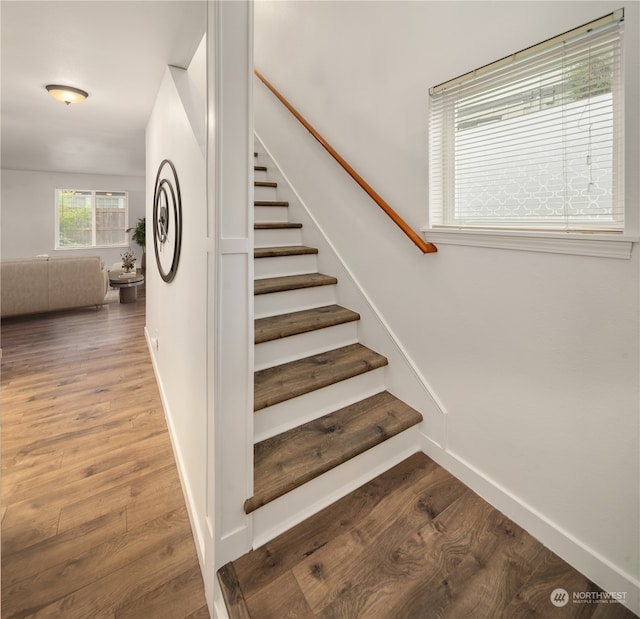 stairs with wood-type flooring