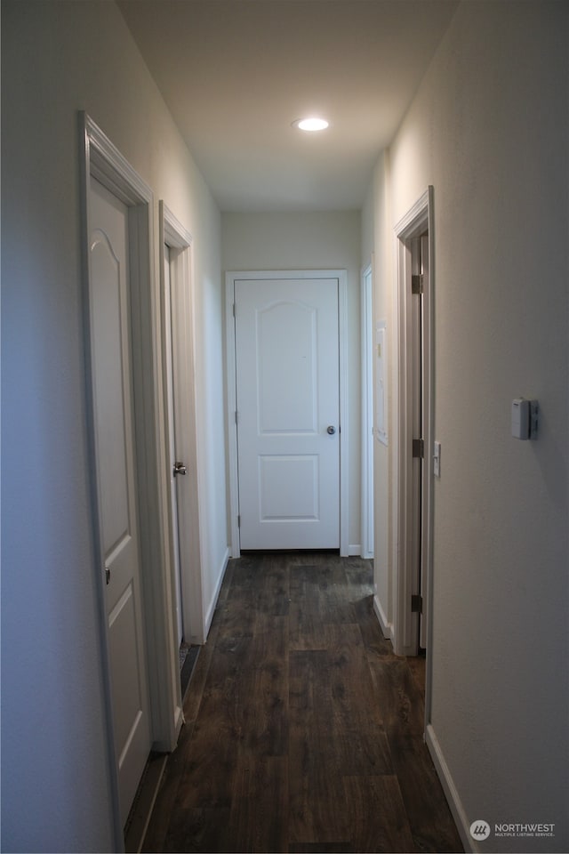 hallway featuring dark hardwood / wood-style floors