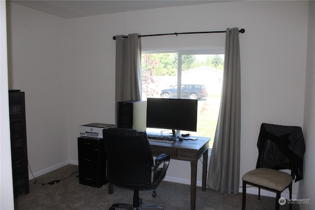 view of carpeted home office