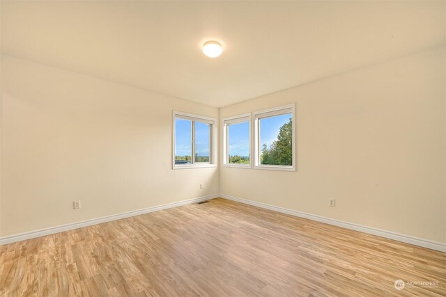 empty room with light hardwood / wood-style flooring