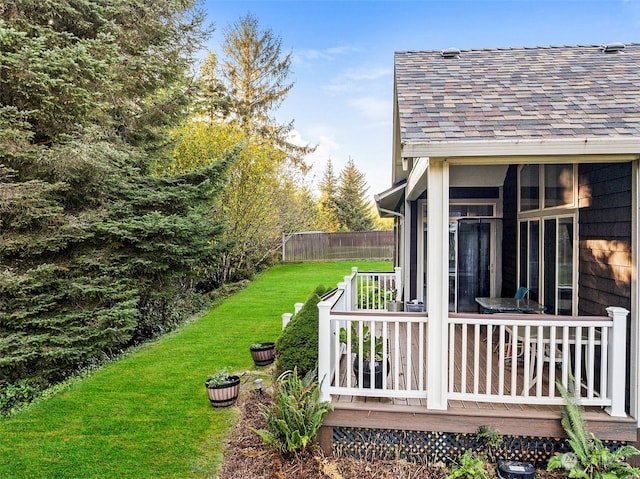 view of yard featuring a wooden deck