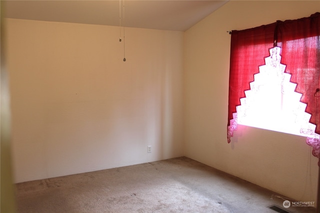 spare room with vaulted ceiling and carpet floors