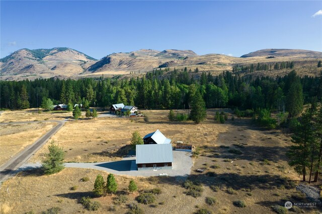 exterior space with a mountain view, a view of trees, and a rural view