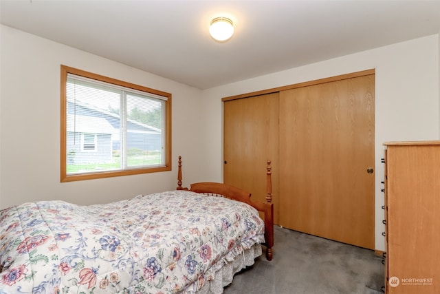 carpeted bedroom with a closet