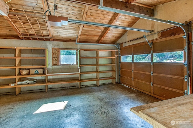 garage featuring wood ceiling