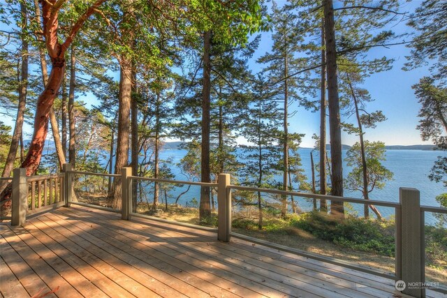 wooden terrace with a water view