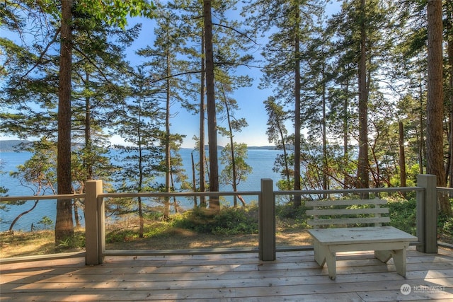 wooden deck with a water view
