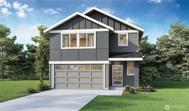 518 Chinook Winds Ln, Tieton, WA 98947 - contemporary home with board and batten siding, a garage, driveway, and a front yard
