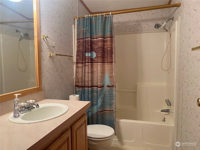 full bathroom featuring vanity, toilet, and shower / bath combo