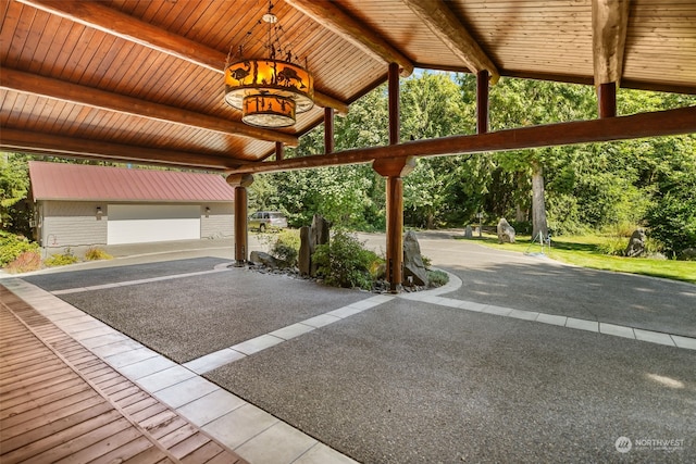 exterior space with wooden ceiling