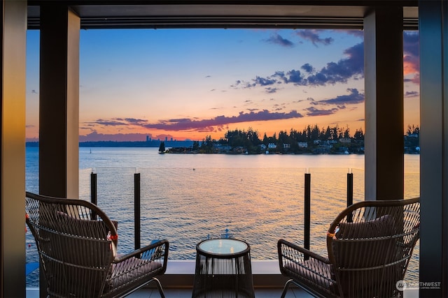 view of dock featuring a water view