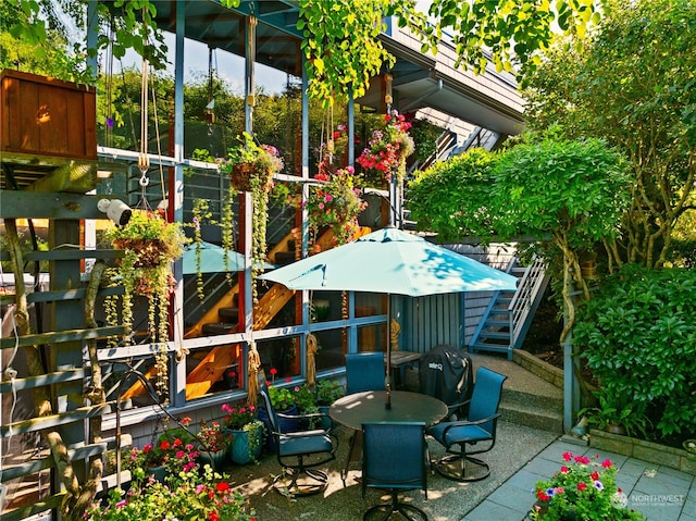 balcony with a patio