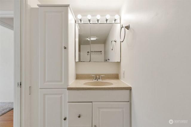 bathroom featuring vanity and wood-type flooring