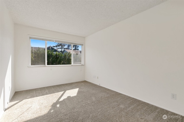 carpeted spare room with a textured ceiling