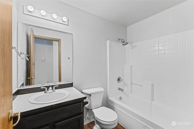 full bathroom with shower / bath combination, toilet, and vanity