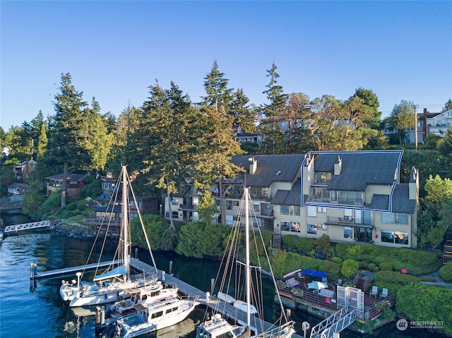 exterior space featuring a water view