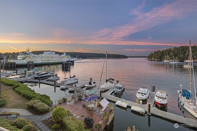 view of dock featuring a water view