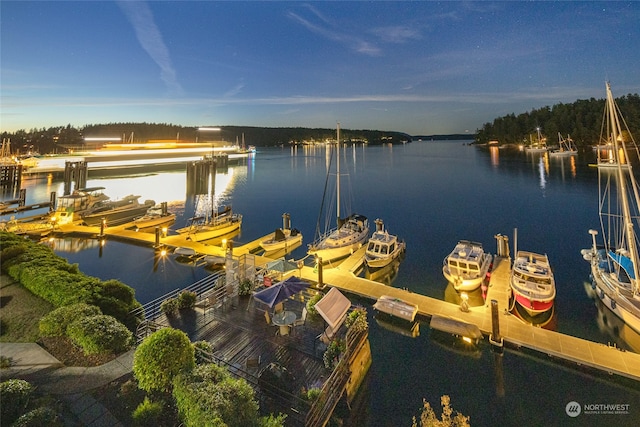 view of dock featuring a water view