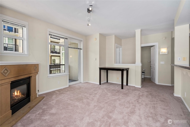 living room with light colored carpet