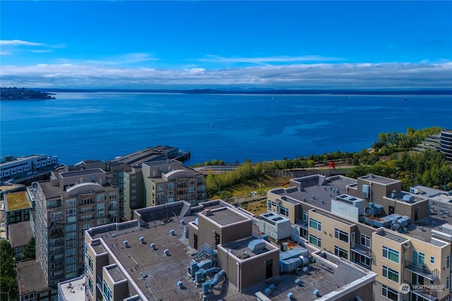 drone / aerial view featuring a water view