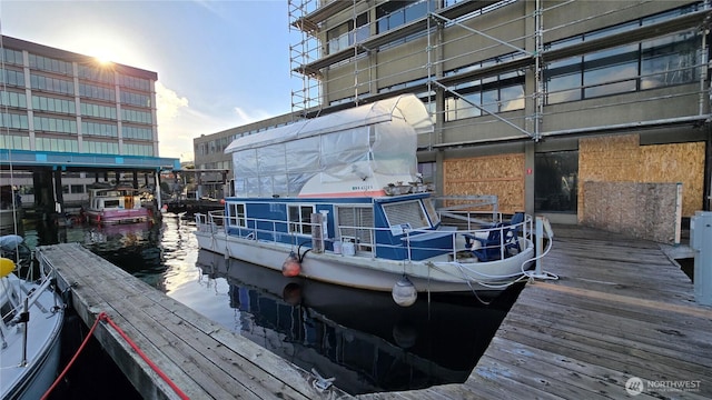 view of dock with a water view